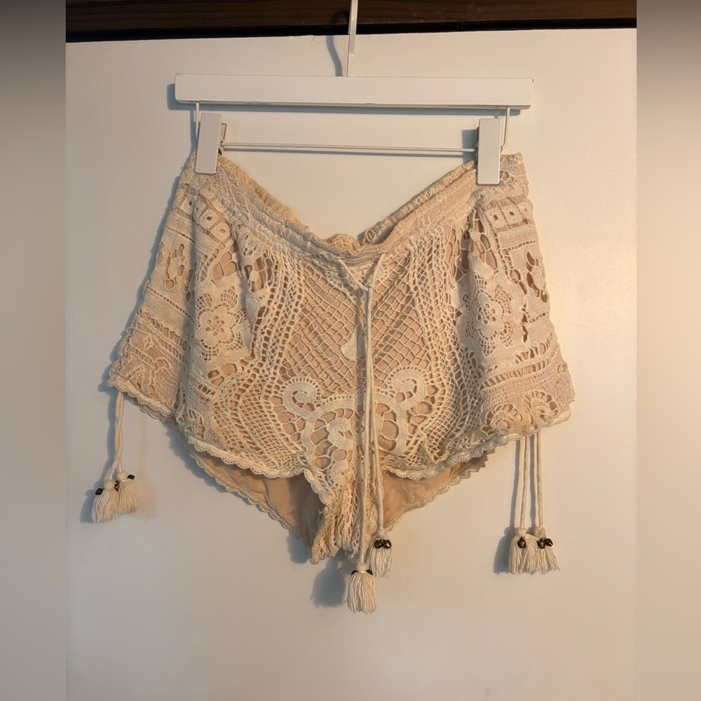 Spell Cream Crochet Lace Shorts with Tassels